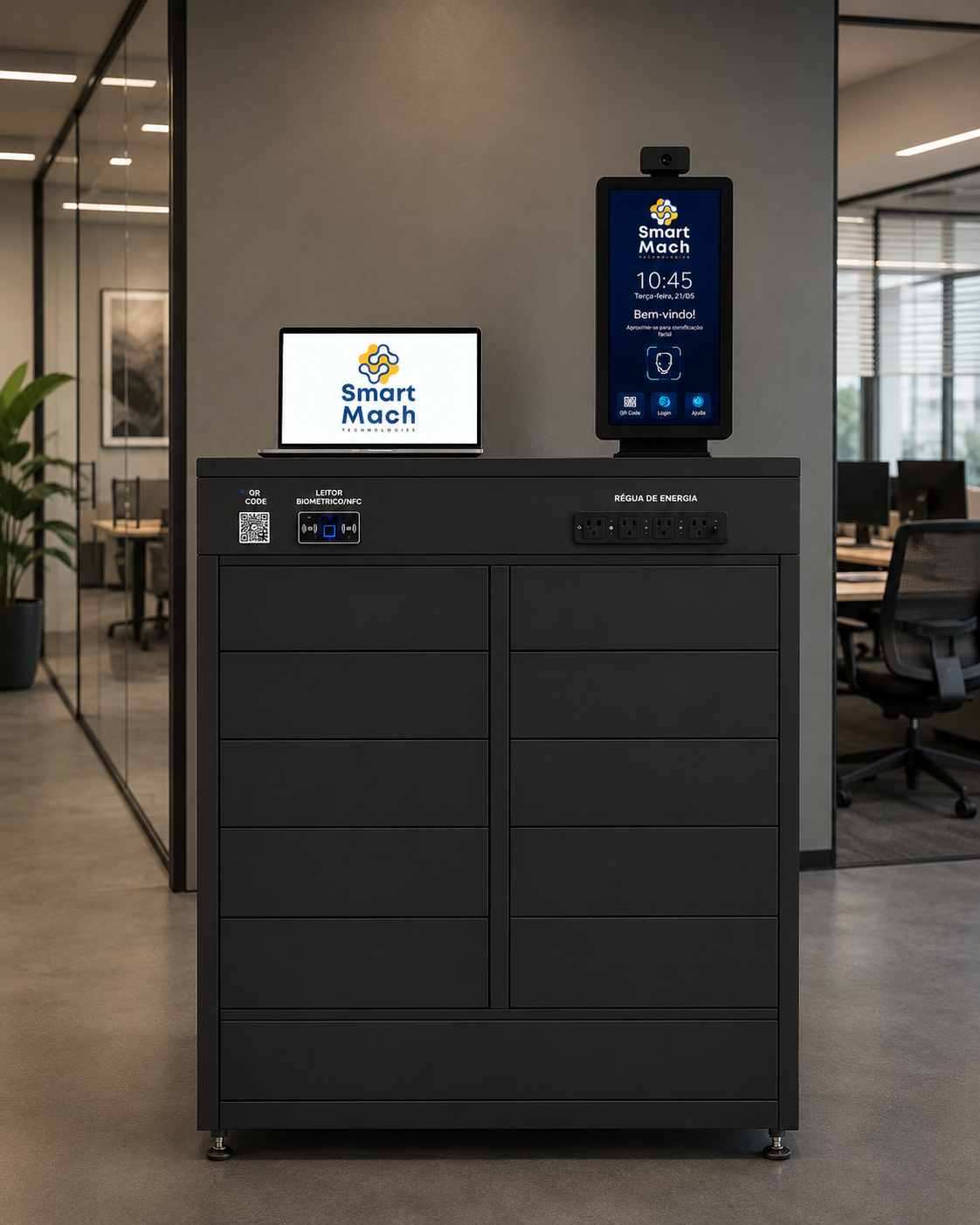 Kiosk de Autoatendimento SmartMach em ambiente de escritório